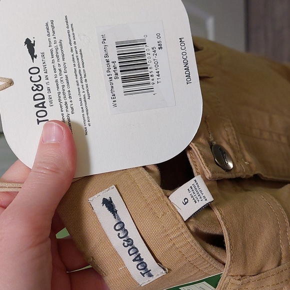 Toad&Co Earthworks 5 Pocket Skinny Pant, Starfish (tan), Women's sz 6 - Picture 4 of 6